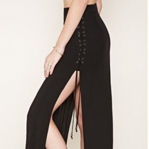 NWOT Forever 21 Lace Up Black Maxi Skirt